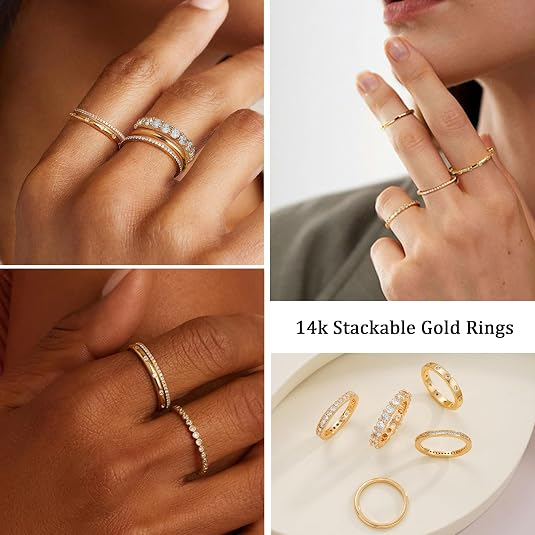 14K Gold Plated Stacking Rings Set