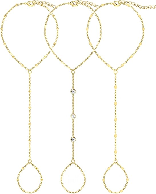 14K Gold Plated Hand Chain Bracelet Set