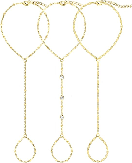 14K Gold Plated Hand Chain Bracelet Set