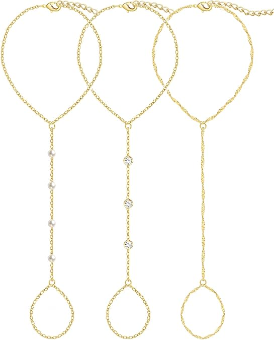 14K Gold Plated Hand Chain Bracelet Set