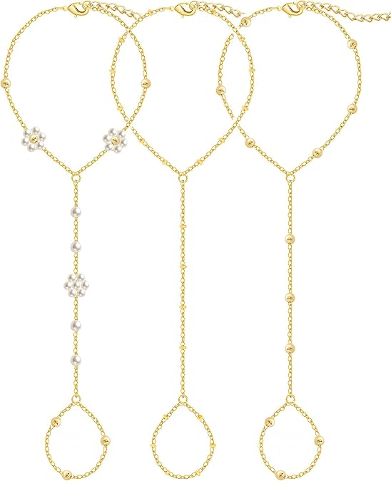 14K Gold Plated Hand Chain Bracelet Set