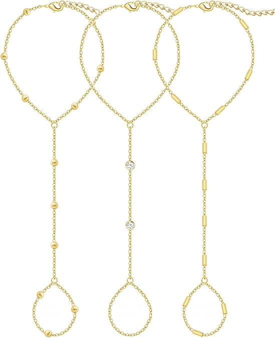 14K Gold Plated Hand Chain Bracelet Set