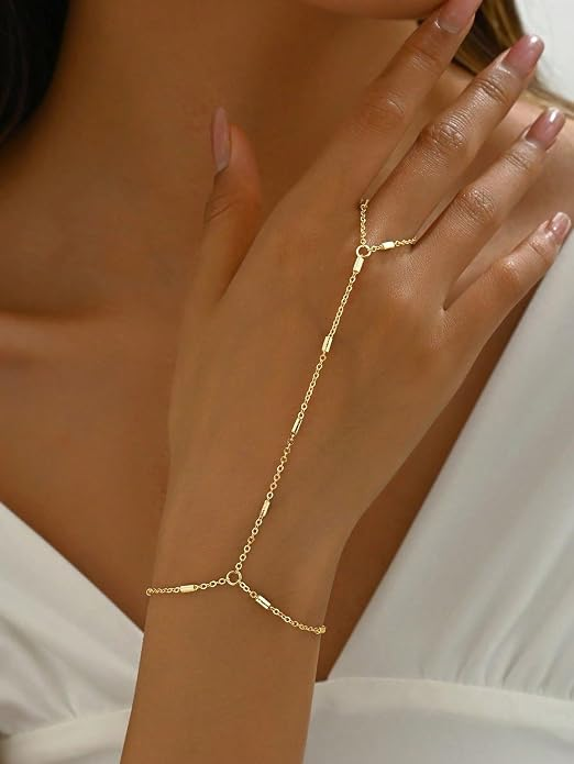 14K Gold Plated Hand Chain Bracelet Set