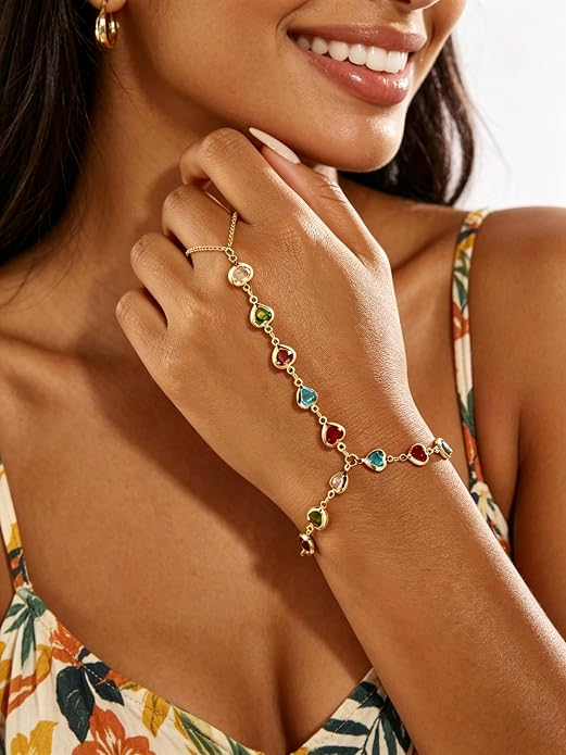 14K Gold Plated Hand Chain Bracelet Set