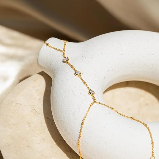 14K Gold Plated Hand Chain Bracelet Set
