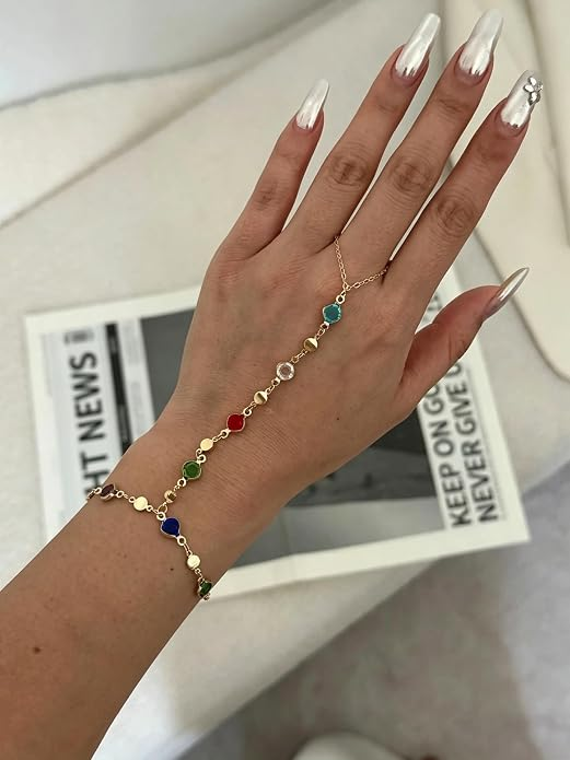 14K Gold Plated Hand Chain Bracelet Set