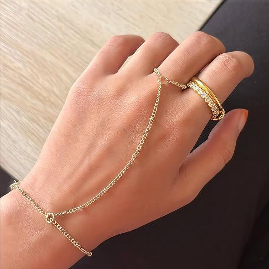 14K Gold Plated Hand Chain Bracelet Set