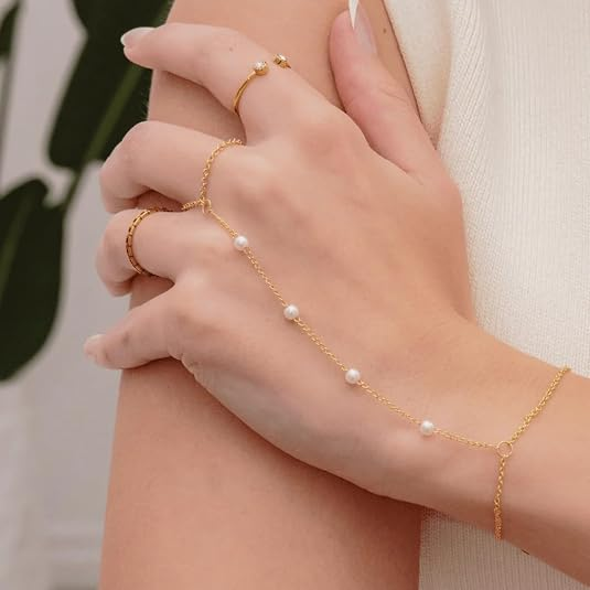 14K Gold Plated Hand Chain Bracelet Set