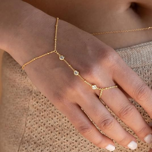 14K Gold Plated Hand Chain Bracelet Set