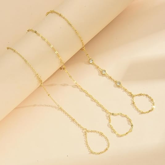 14K Gold Plated Hand Chain Bracelet Set