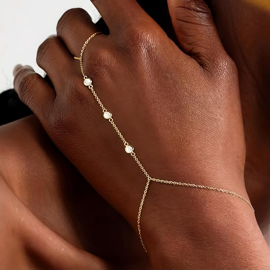 14K Gold Plated Hand Chain Bracelet Set