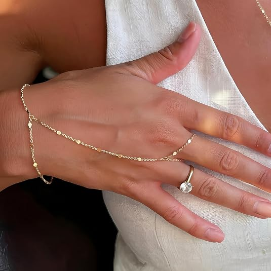 14K Gold Plated Hand Chain Bracelet Set
