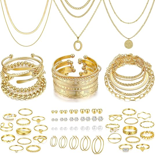 68-Piece Gold Jewelry Set for Women