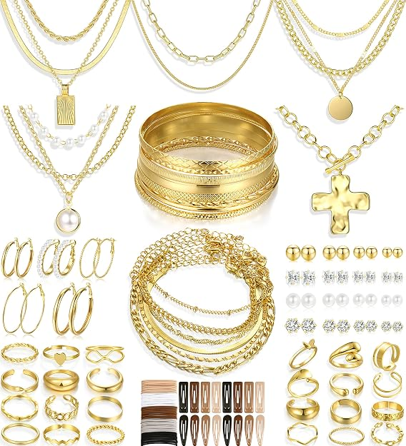 68-Piece Gold Jewelry Set for Women