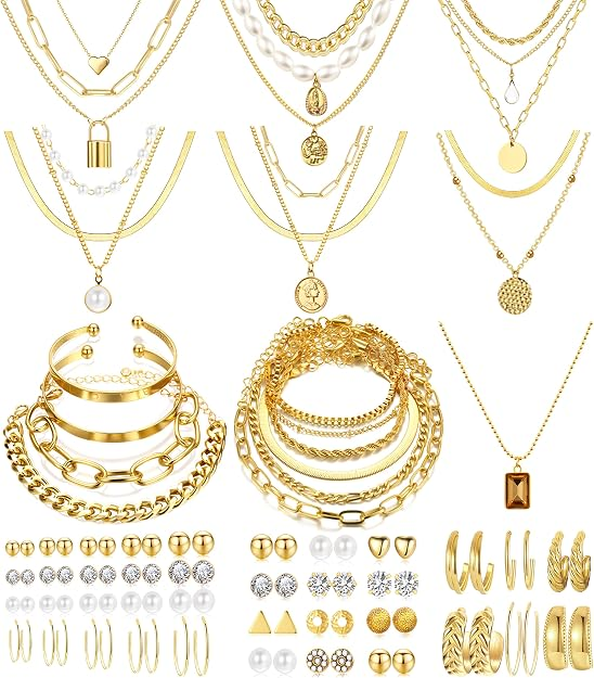 68-Piece Gold Jewelry Set for Women