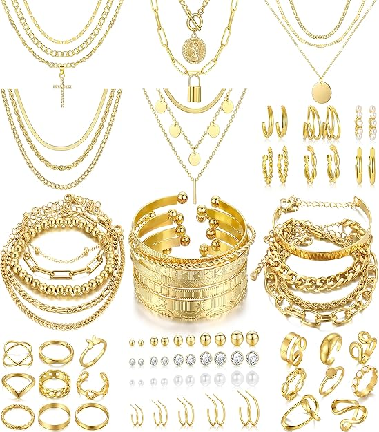 68-Piece Gold Jewelry Set for Women