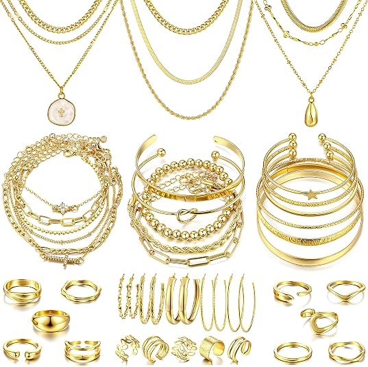 68-Piece Gold Jewelry Set for Women