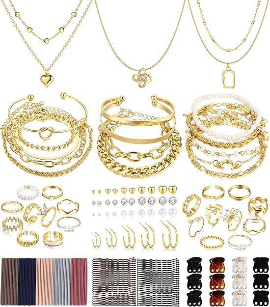 68-Piece Gold Jewelry Set for Women