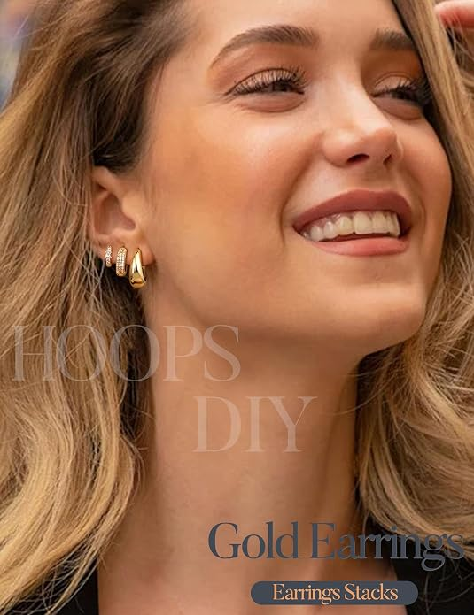 14K Gold Plated Hoop Earrings Set