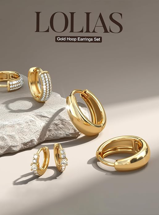 14K Gold Plated Hoop Earrings Set