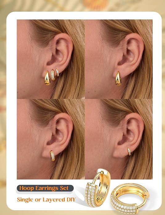 14K Gold Plated Hoop Earrings Set