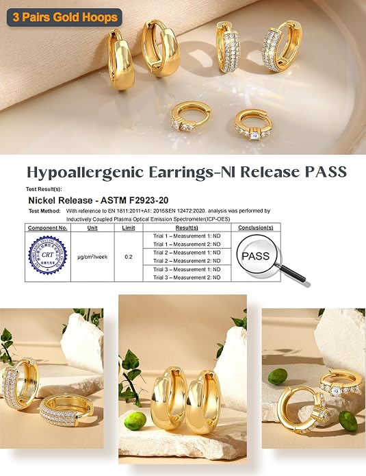 14K Gold Plated Hoop Earrings Set