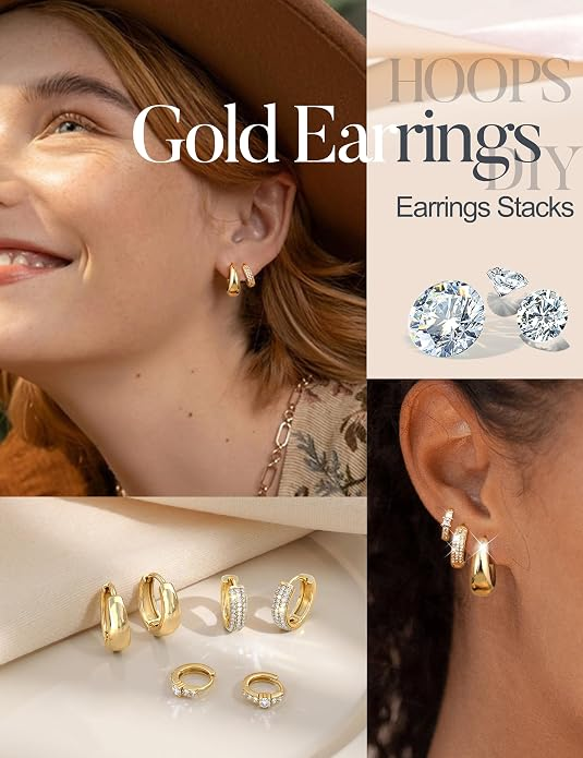 14K Gold Plated Hoop Earrings Set
