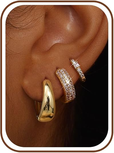 14K Gold Plated Hoop Earrings Set