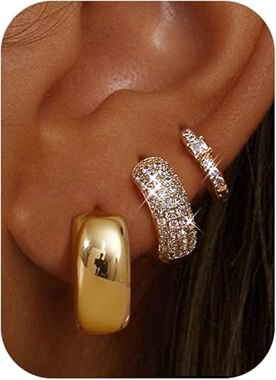 14K Gold Plated Hoop Earrings Set