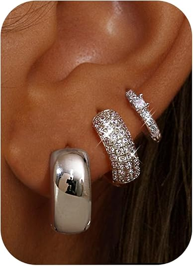 14K Gold Plated Hoop Earrings Set
