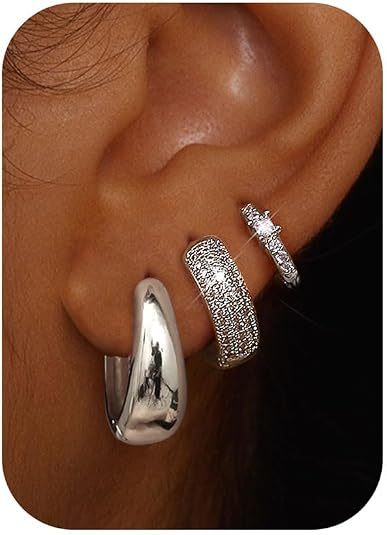 14K Gold Plated Hoop Earrings Set